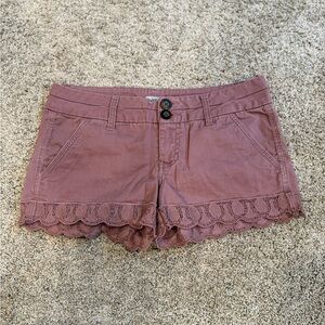 BKE High Waist Dusty Rose Shorts with Scalloped Lace